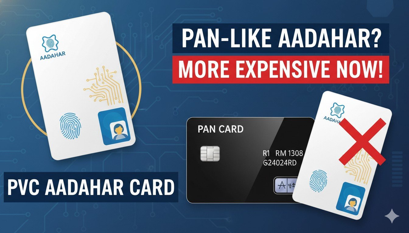 PVC आधार कार्ड की प्लास्टिक छवि जिसमें QR कोड और सुरक्षा फीचर्स दिखाई दे रहे हैं