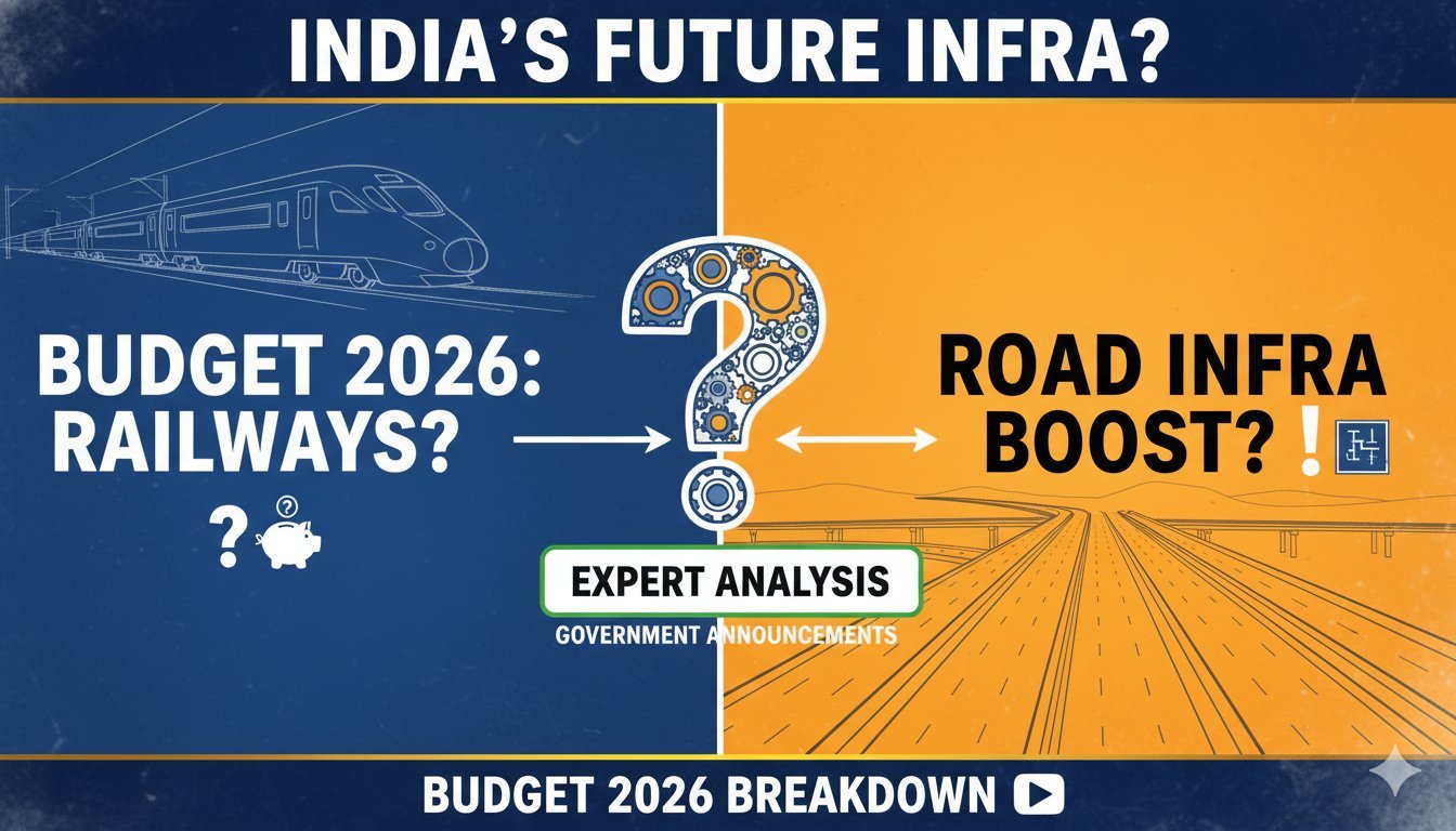 Alt Text for featured image : बजट 2026 में रेलवे और रोड इन्फ्रा की अपेक्षाएं दिखाती ग्राफिकल इमेज