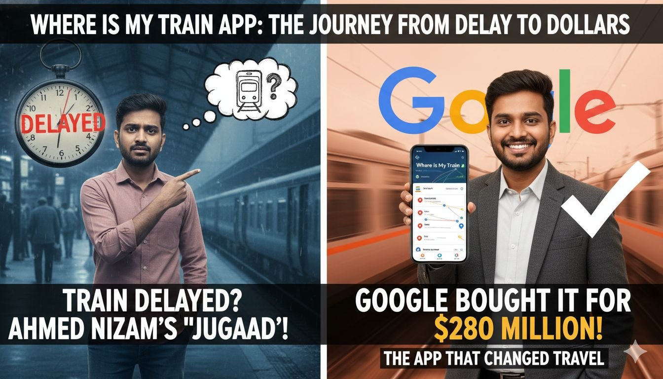 अहमद निजाम 'Where is My Train' ऐप के साथ ट्रेन ट्रैकिंग दिखाते हुए
