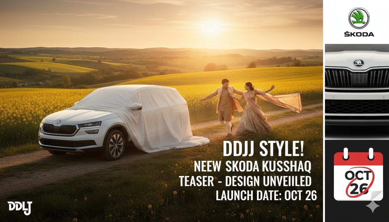 स्कोडा कुशाक फेसलिफ्ट का DDLJ स्टाइल टीजर इमेज