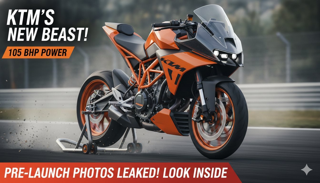 KTM 790 Duke 2026 मॉडल का लीक फोटो जिसमें 3D होलो LED हेडलाइट और आक्रामक डिजाइन दिख रहा है, 105 bhp पावर वाली नई बाइक