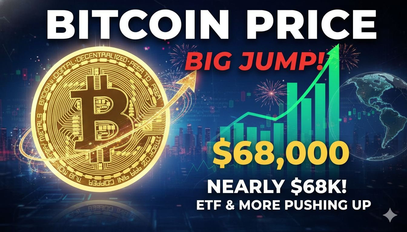 बिटकॉइन कीमत चार्ट दिखाता हुआ ग्राफ जिसमें कीमत 68,000 डॉलर के करीब पहुंची हुई है