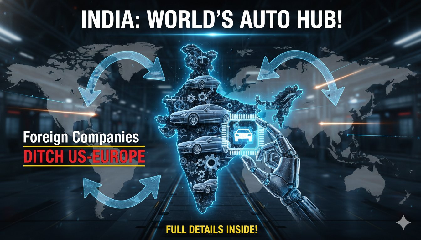 भारत में बढ़ते विदेशी ऑटो निवेश और मैन्युफैक्चरिंग हब का ग्राफिक, कार फैक्ट्री और ग्लोबल कंपनियां