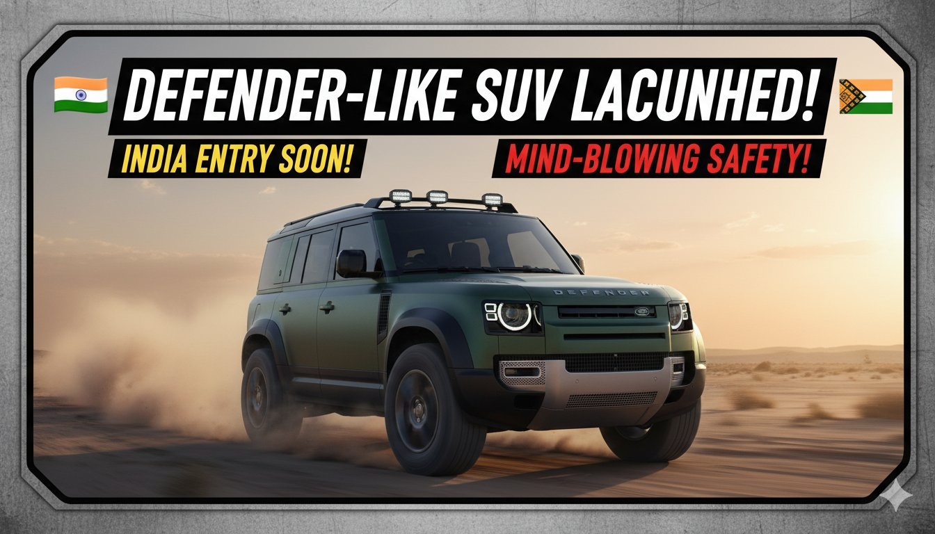 Defender जैसी दिखने वाली Jetour T2 SUV का फ्रंट व्यू, बॉक्सी डिजाइन और LED हेडलैंप्स के साथ