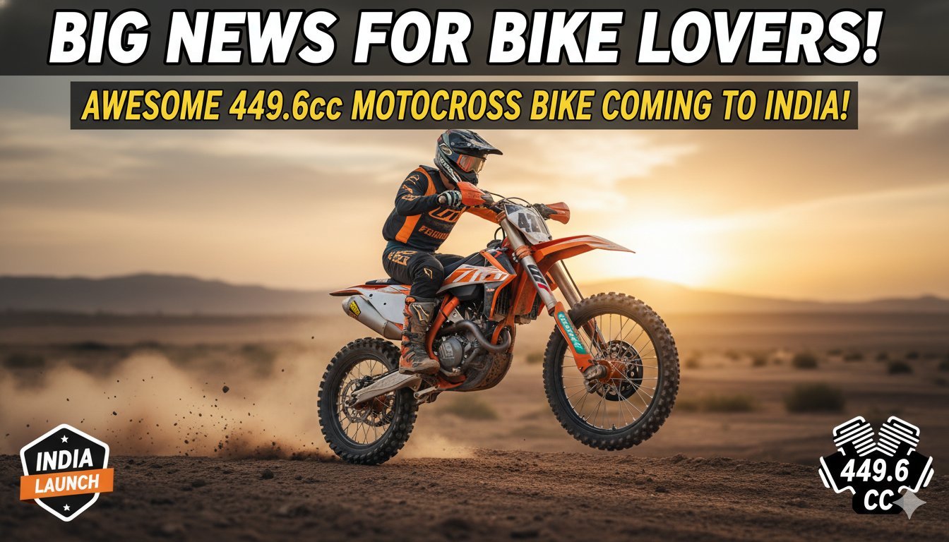 Alt Text for featured image : Ducati Desmo450 MX मोटरक्रॉस बाइक का फ्रंट व्यू, 449.6 cc इंजन वाली ऑफ-रोड बाइक भारत में लॉन्च होने वाली