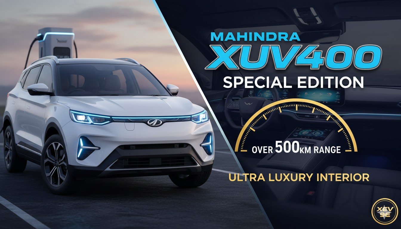 महिंद्रा XEV 9e Cineluxe Edition Satin Black कलर में फ्रंट प्रोफाइल दिखाता हुआ, लग्जरी इलेक्ट्रिक SUV